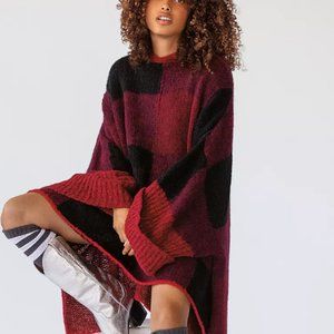 Free People - Meet Me Plaid Poncho - Red and Black
